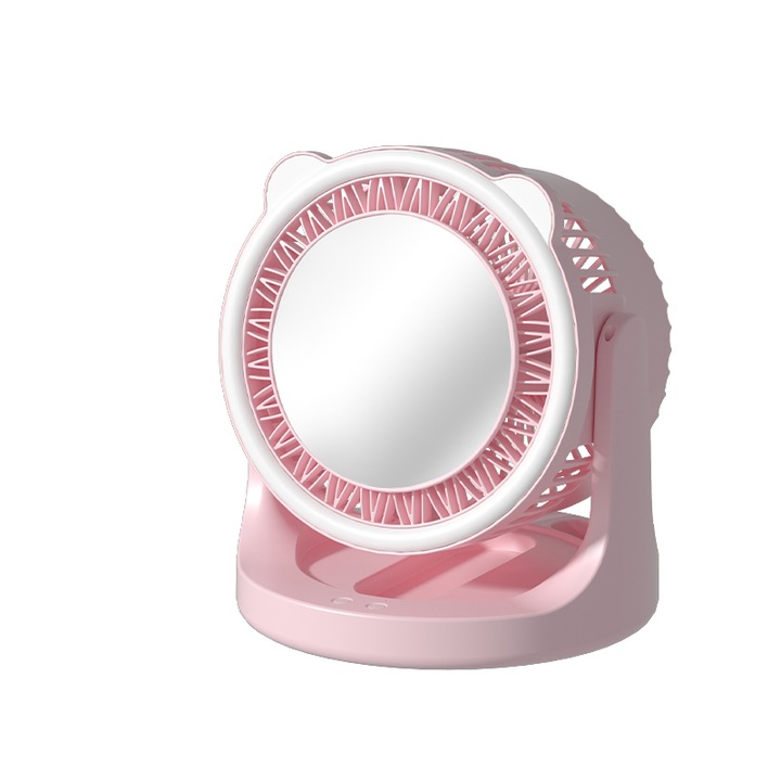 Hordozható ventilátor, ZYuuan, Világítás, Állítható tájolás, Mágneses tükörrel, Összehajtható, USB-TypeC kábellel, 2400 MAH, 3 sebességfokozat, rózsaszín