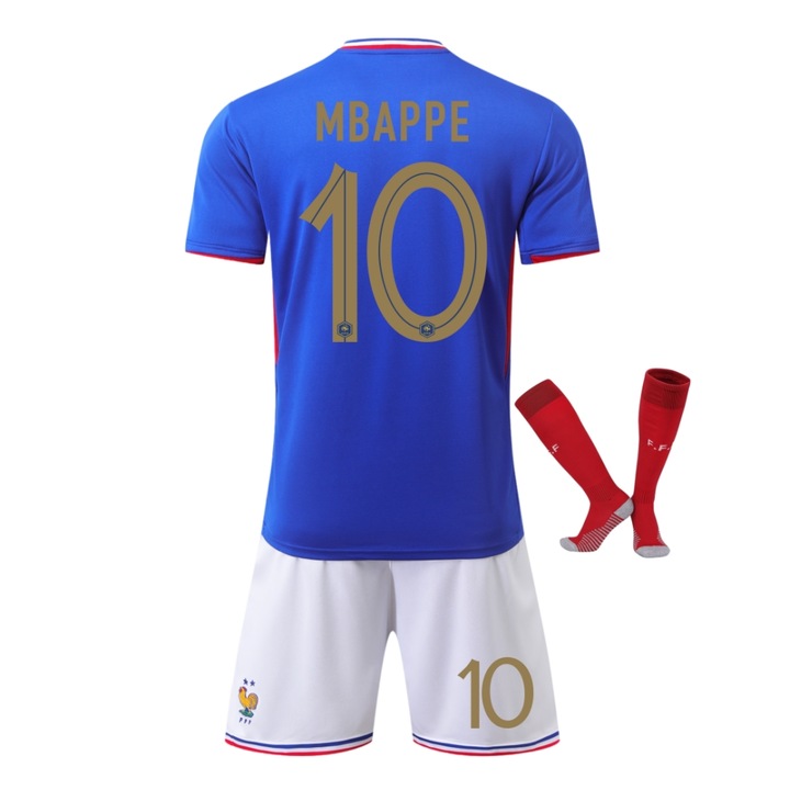 Echipament sportiv copii Echipa Frantei Mbappe Tricou Fotbal, Albastru