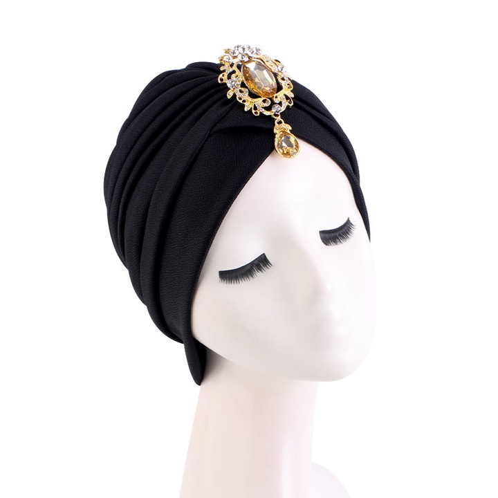 Turban dama cu brosa detasabila, BOMSTOM, marime universala, Bumbac, Negru