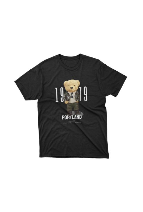 Tricou de barbati personalizat cu ursulet Portland, negru, Negru