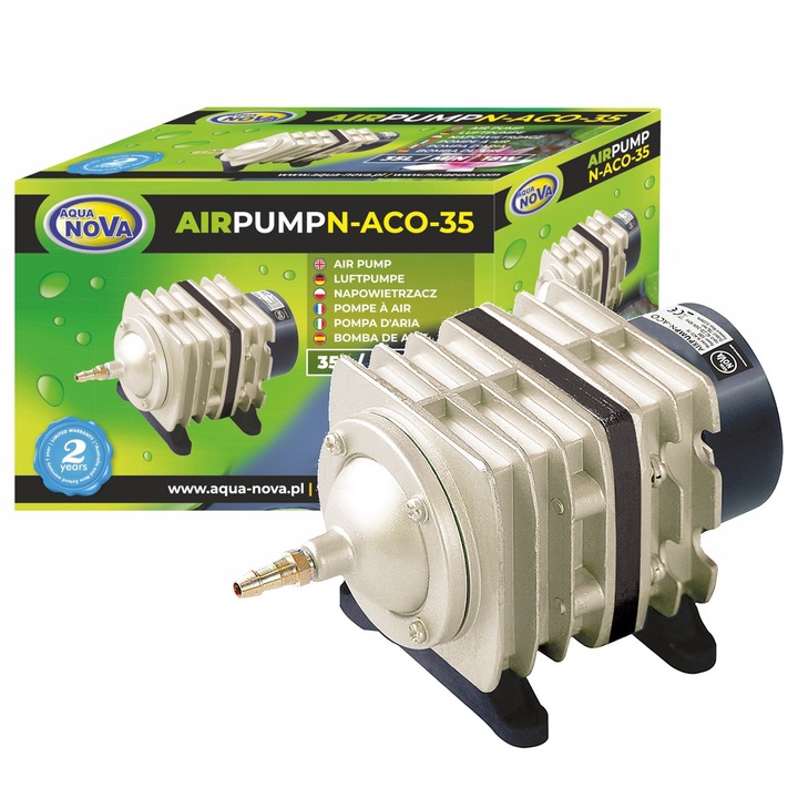 Aqua Nova N-ACO-35 levegőztető szivattyú, 2100 l/h, 18W, alumínium, 142x80x78mm, komplett szett