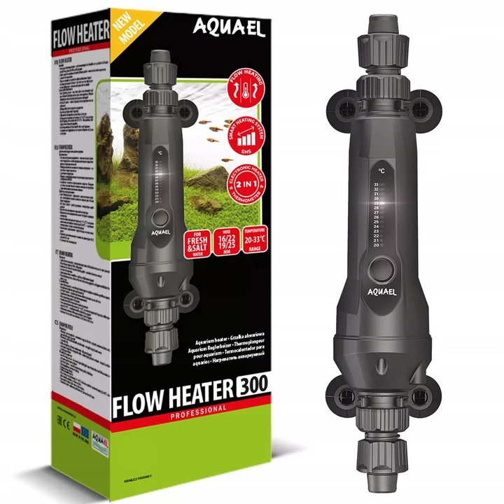 Нагревател за аквариум, Aquael Flow 2.0, 300W, 20-33°C, 100-600L, IPX4, 220-240V/50Hz, черен