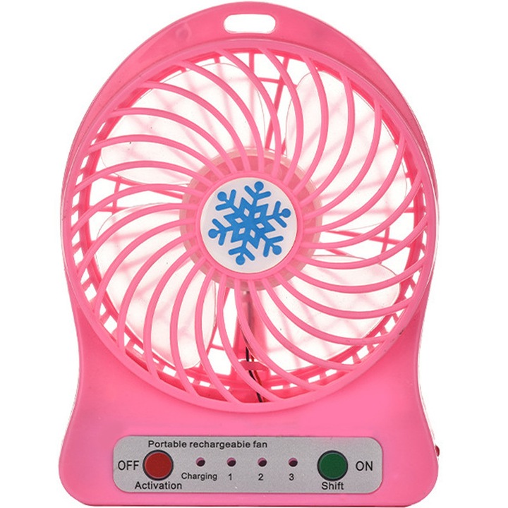 Mini ventilator portabil cu 3 viteze, Ronyes®, baterie cu alimentare prin USB, Roz
