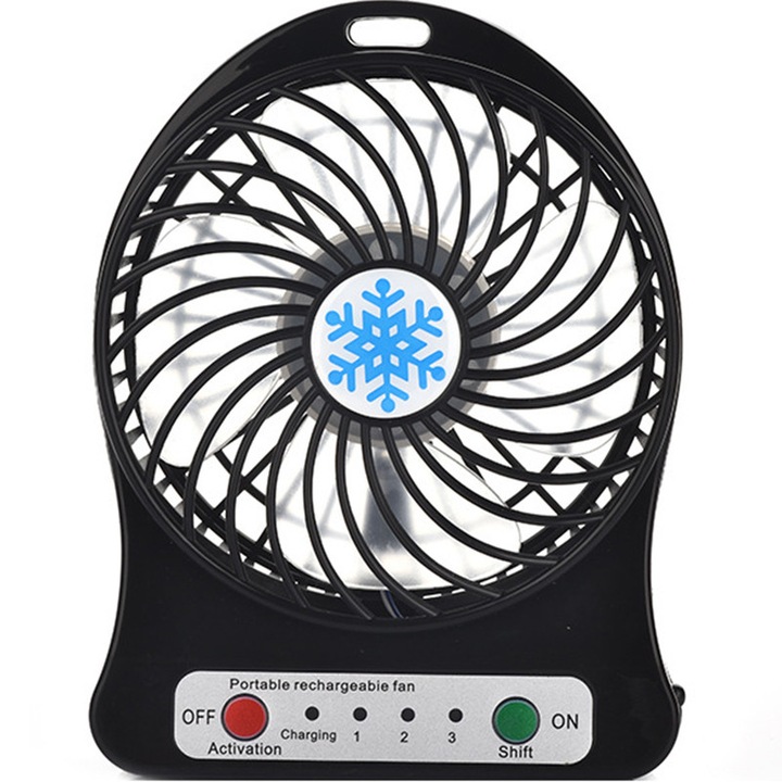 Mini hordozható ventilátor 3 sebességgel, Ronyes, USB-n keresztüli akkumulátorral, fekete
