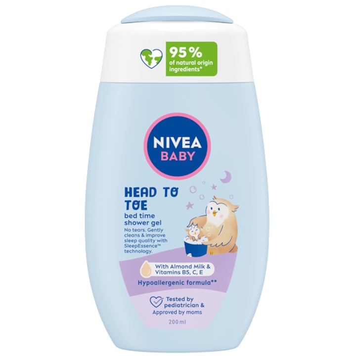 NIVEA Baby Head to Toe Bed Time tusfürdő, természetes mandulatejjel és vitaminokkal, 200 ml