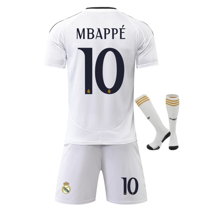 Детско спортно облекло Футболна фланелка Real Madrid Mbappe, Бял