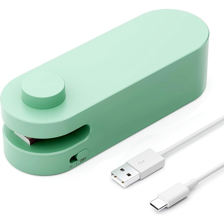 Устройство за запечатване на торби, BOMSTOM, USB, 1200 Mah, Светло зелено
