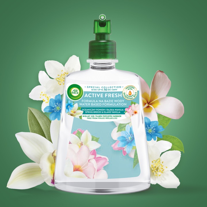 Rezerva odorizant de camera spray automat fara aerosoli Air Wick, Briza de primavara si Vanilie, 228ml