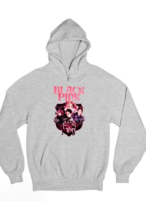 Hanorac pentru bărbați cu litere și imagine roz Blackpink, Gri