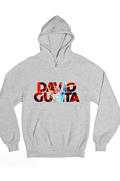 Pulover de damă cu inscripție colorată David Guetta, Gri