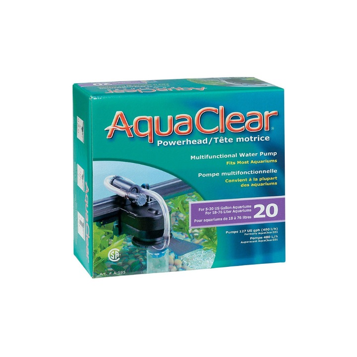 Pompa de apa Hagen AquaClear 20, pentru acvarii 18-76L, 480 l/h