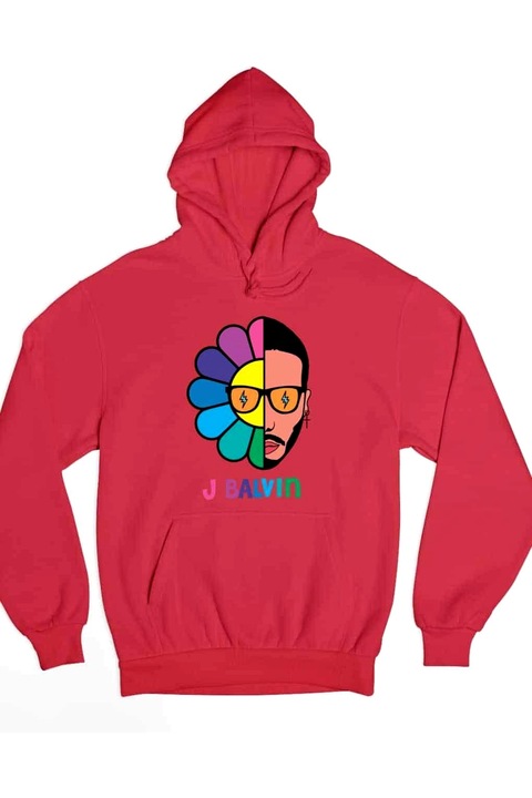 Hanorac cu glugă cu flori J Balvin pentru bărbați, Rosu