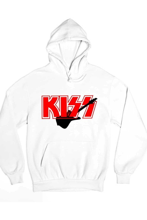 Pulover dama Kiss Kiss Kiss chitara, Alb