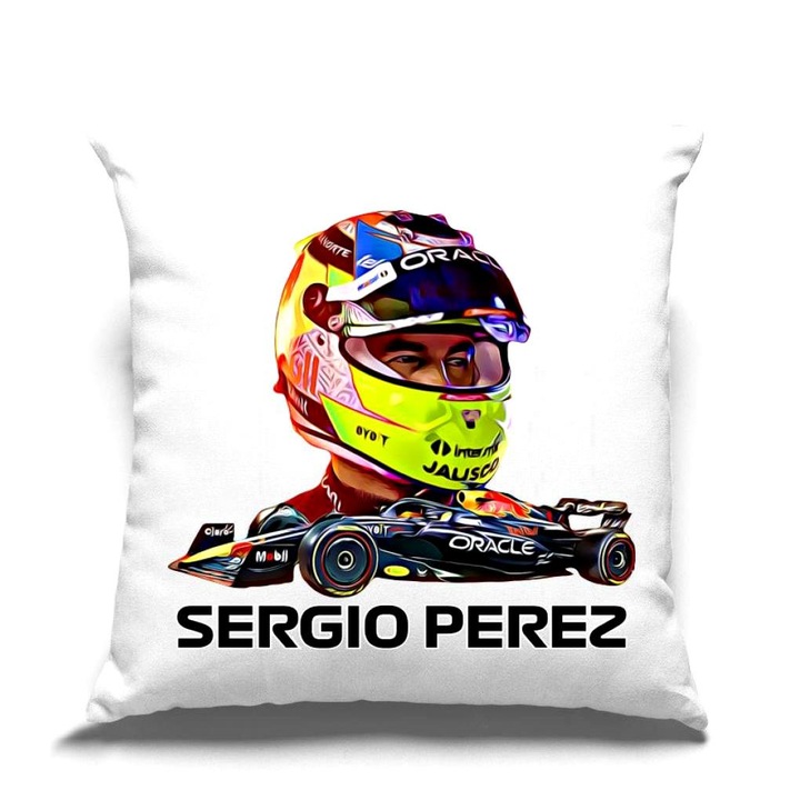 Sergio Perez formula 1 párna, fehér, 35 x 35 cm