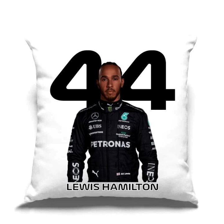 Lewis Hamilton Formula 1 2024 párna, fehér, 35 x 35 cm