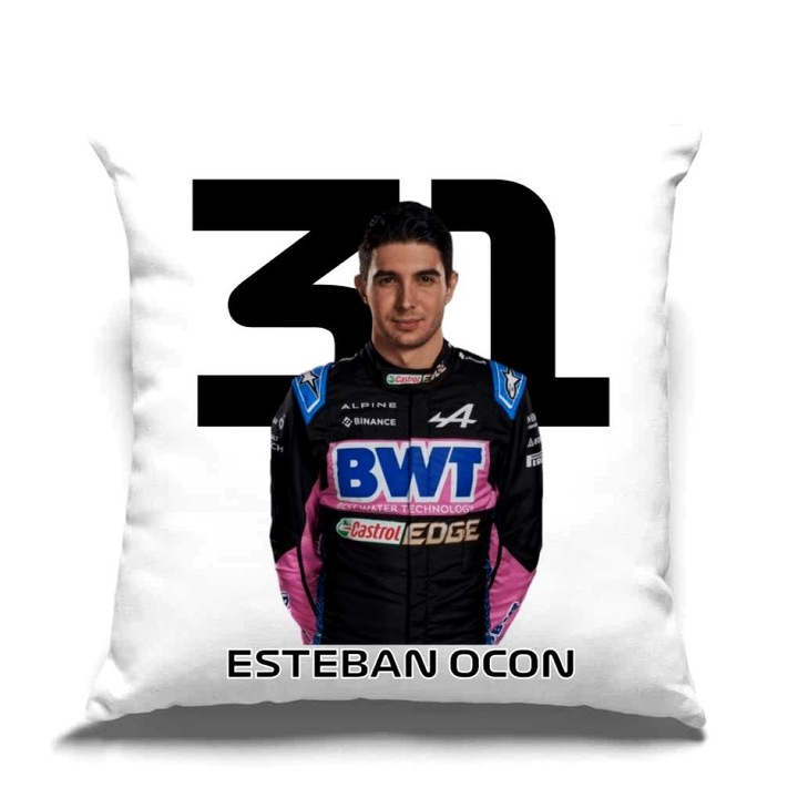 Esteban Ocon Formula 1 2024 párna, fehér, 35 x 35 cm