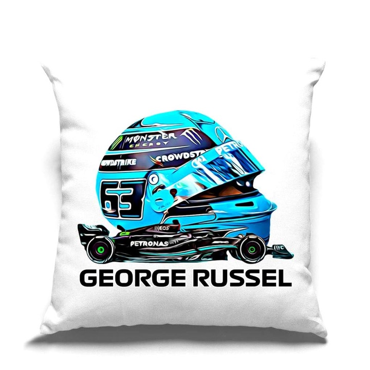 George Russel formula 1 párna, fehér, 35 x 35 cm