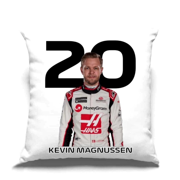 Kevin Magnussen Formula 1 2024 párna, fehér, 35 x 35 cm