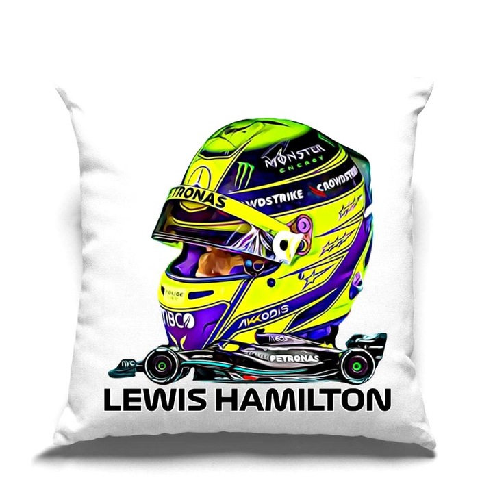 Lewis Hamilton formula 1 párna, fehér, 35 x 35 cm