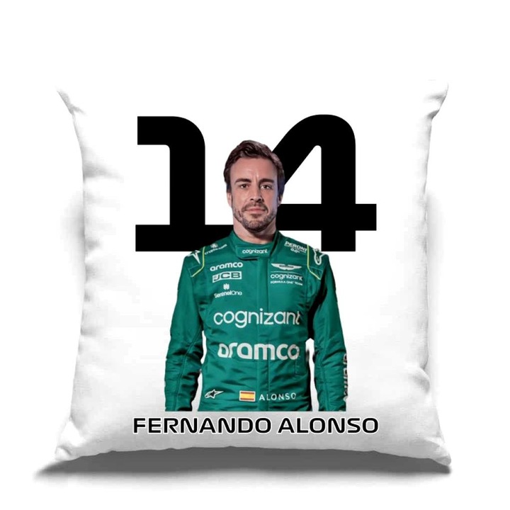 Fernando Alonso Formula 1 2024 párna, fehér, 35 x 35 cm