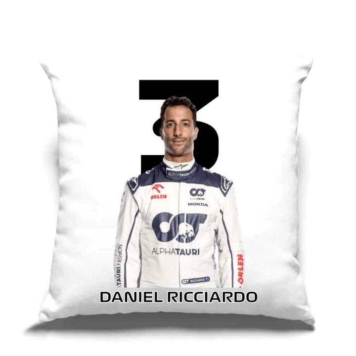 Daniel Ricciardo Formula 1 2024 párna, fehér, 35 x 35 cm