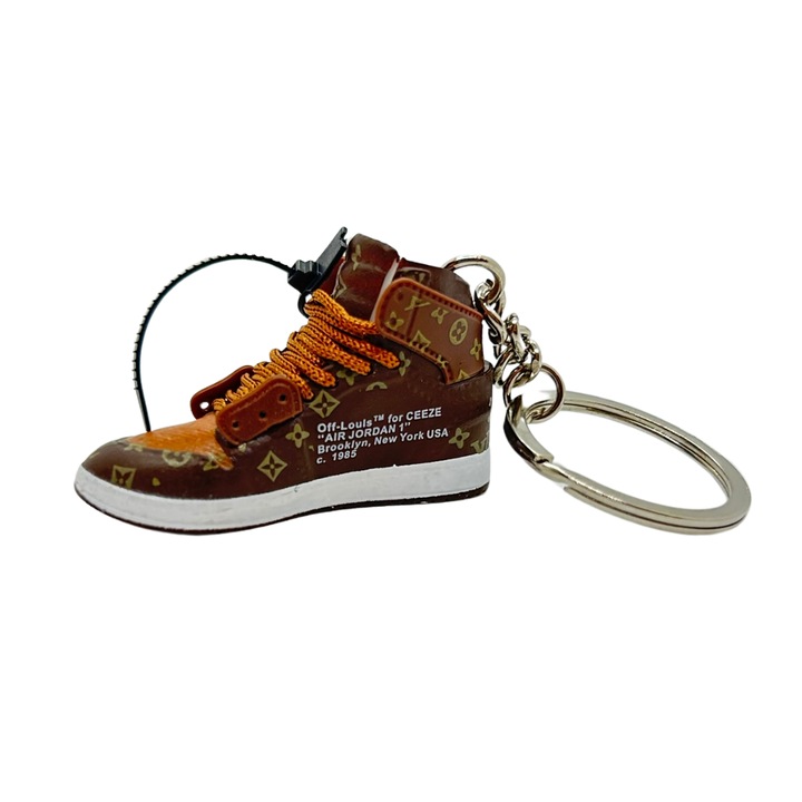 Модел x 'Off-Louis LV' Nike Air Jordan 1 High Edition Ключодържател, PVC + гума, ръчна изработка, 5cm x 2cm x 2cm, кафяво + бяло