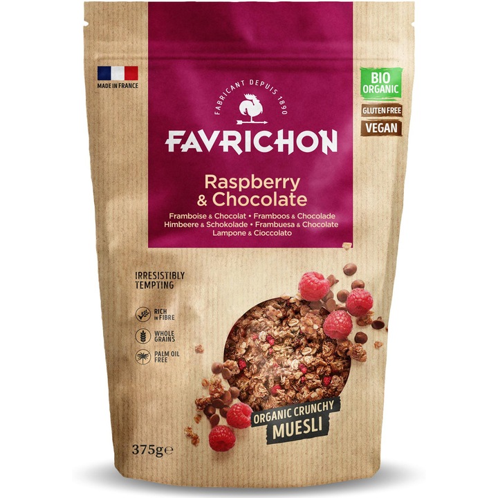 Musli BIO crocant cu zmeura si ciocolata Favrichon 375g