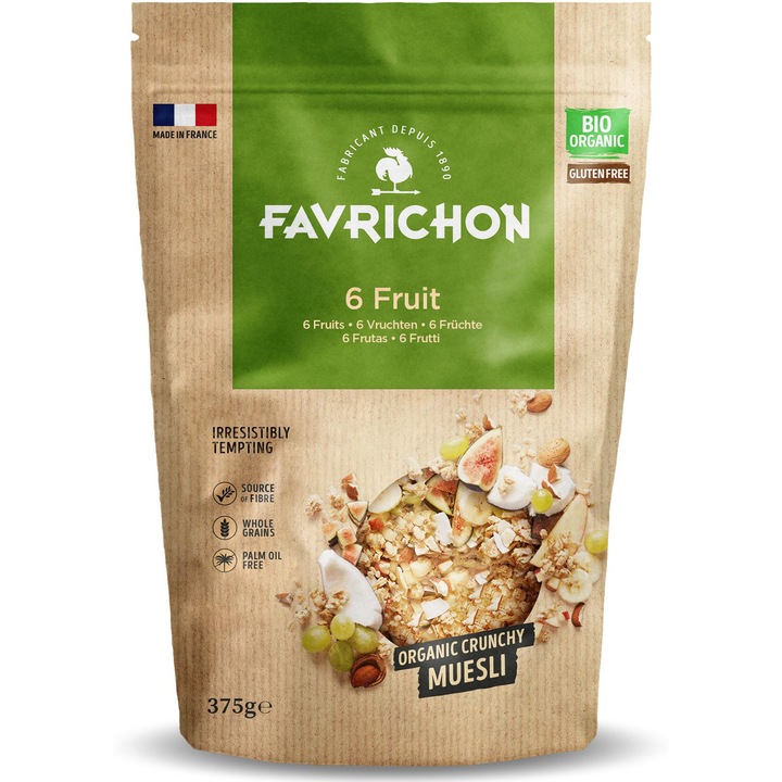 Musli BIO crocant cu 6 fructe si nuci Favrichon 375g