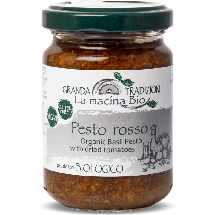 Pesto rosu BIO din busuioc si rosii uscate La Macina Bio 130g