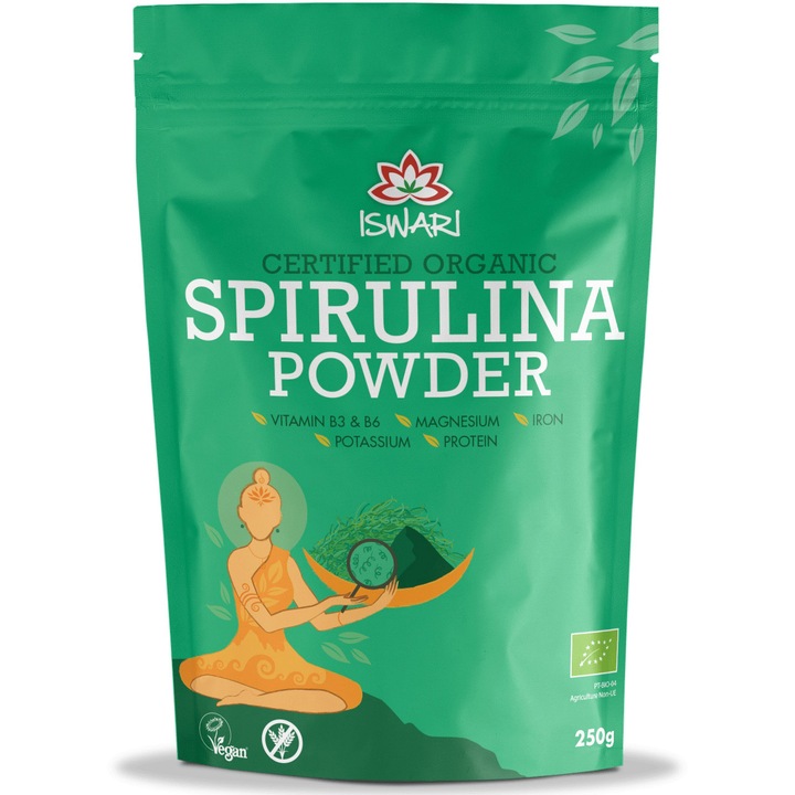 Spirulina BIO, sub forma de pulbere, gramaj mare Iswari 250g