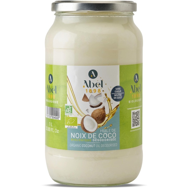 Ulei BIO de cocos virgin si dezodorizat(gust neutru), pentru gatit, gramaj mare Abel 1000ml