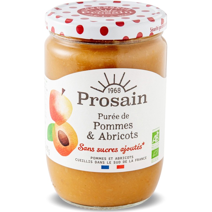 Piure BIO de mere si caise, fara zahar Prosain 620g