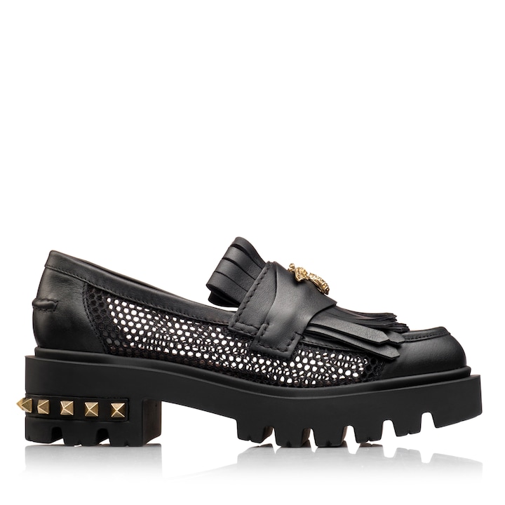Pantofi dama Musette SPIDER 883, Piele naturala/Textil, negru, Negru