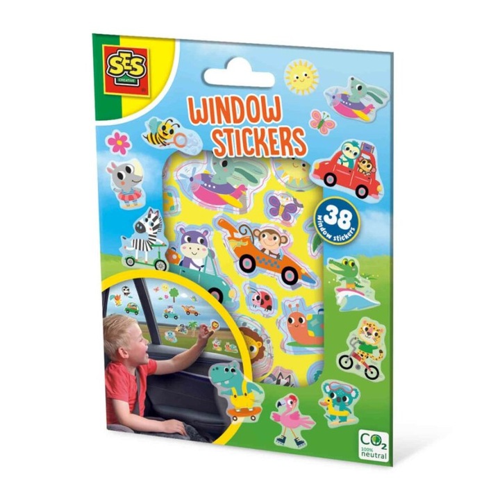 Комплект стикери, SES Creative, 38 броя, Апликация върху гладки повърхности, Многоцветен
