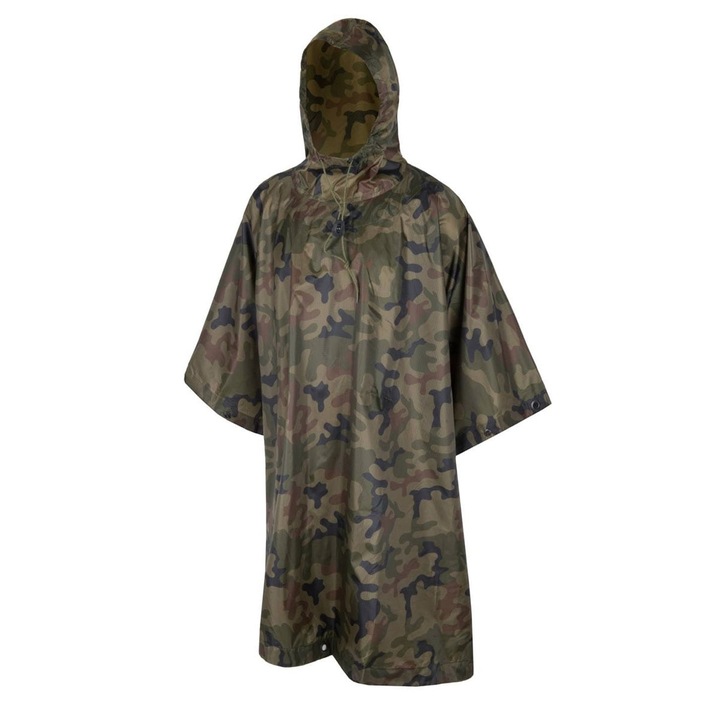 Poncho de ploaie Helikon-Tex, camuflaj PL Woodland wz.93, universal, 210x145cm, include husa 14x22cm