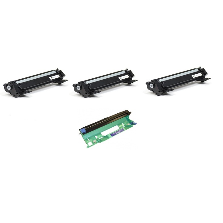 Комплект от 3 тонер касети, съвместими с TN1030 XL черни, 3x2000 страници + 1 барабанен модул Brother DR-1030, 10000 страници, за HL 1110E, HL 1112E, HL 1210WE, MFC 1810E, DCP 1510E, DCP 1512E, DCP 1610 НИЕ