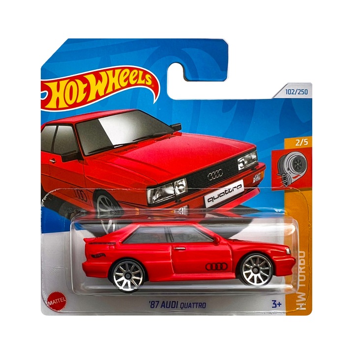 Метална кола Hot Wheels, '87 Audi Quattro, 1:64, червена