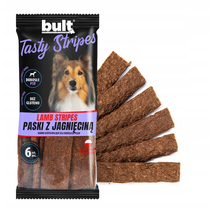Recompense pentru caini Bult Tasty Stripes, aroma de miel, set 6 buc, fara gluten