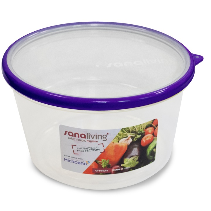 Cutie de Conservare alimente rotunda Sanaliving 18x10, 5 cm. 1, 6L capac violet