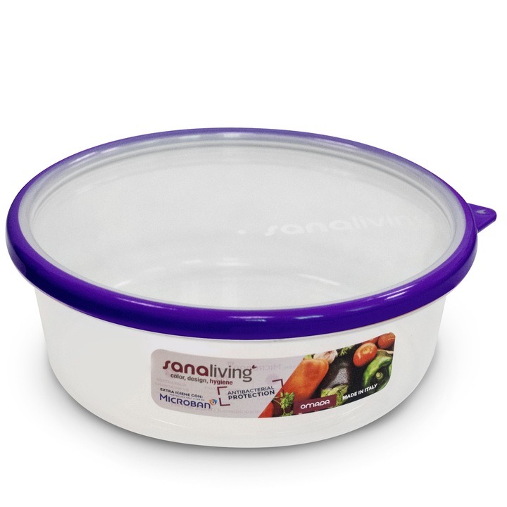 Cutie de Conservare alimente rotunda Sanaliving 18x6, 5 cm. 1L capac violet