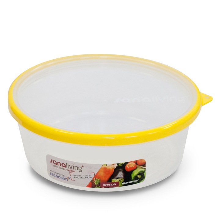 Cutie de Conservare alimente rotunda Sanaliving 18x6, 5 cm. 1L capac galben