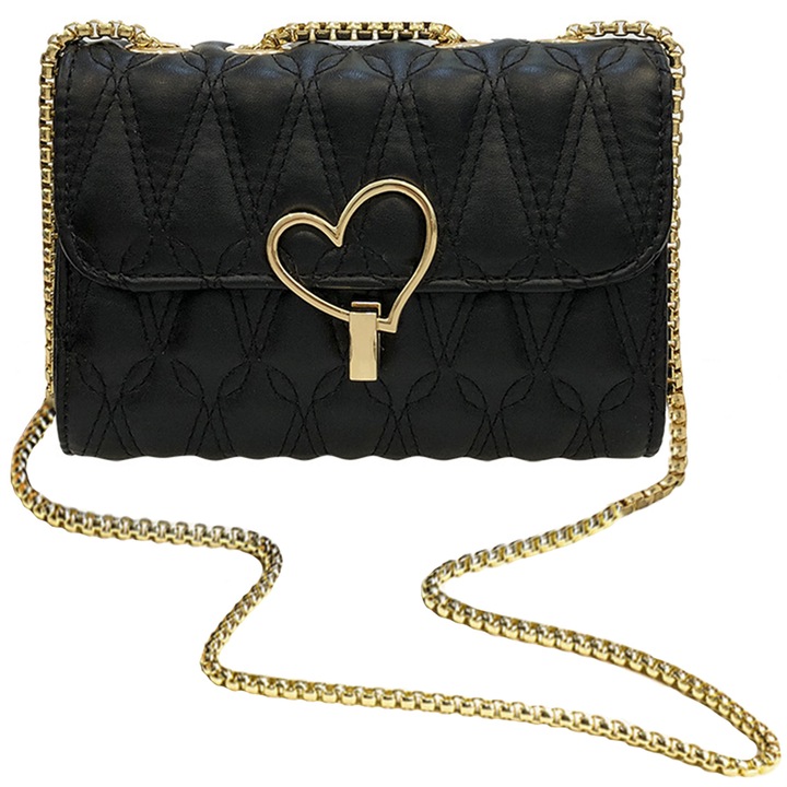 Geanta dama, din piele naturala, casual si ocazie, pentru telefon mobil, 3 compartimente principale, 18.5x13x7.5 cm, Negru, OptimStar®