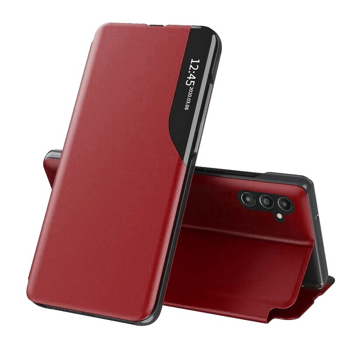 Husa pentru Samsung Galaxy A55 5G tip carte, Skyddar Eco View Leather - Rosu