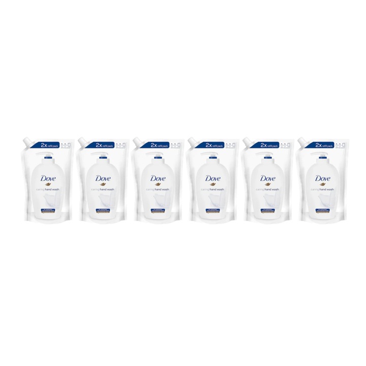 Комплект 6 x течен сапун Reserva Dove Caring Hand Wash 500 мл, Ефективно почистване, Хидратация, Усещане за свежест