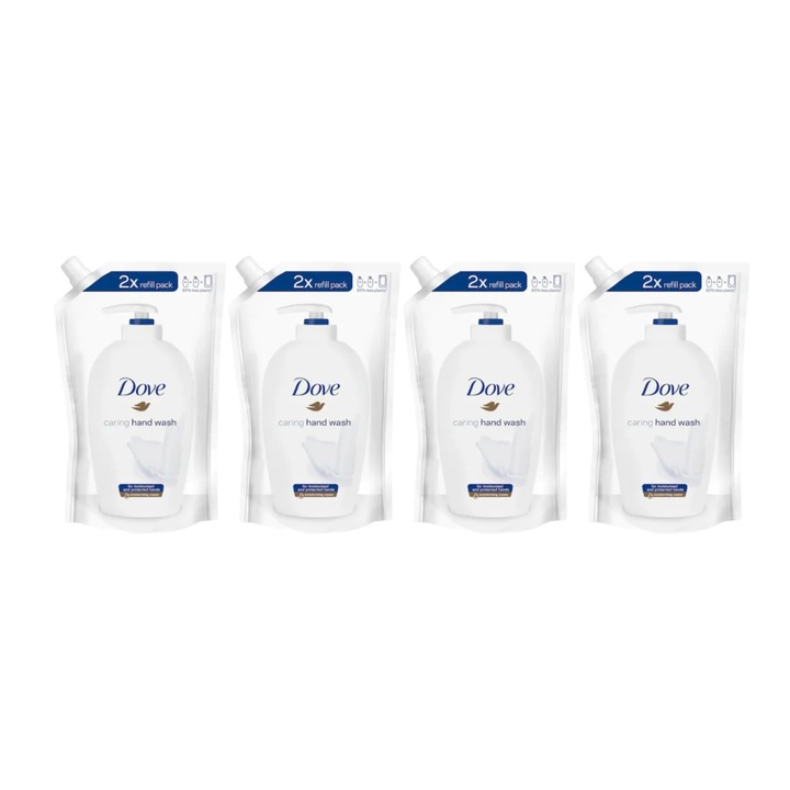 Комплект 4 x течен сапун Reserva Dove Caring Hand Wash 500 мл, Ефективно почистване, Хидратация, Усещане за свежест