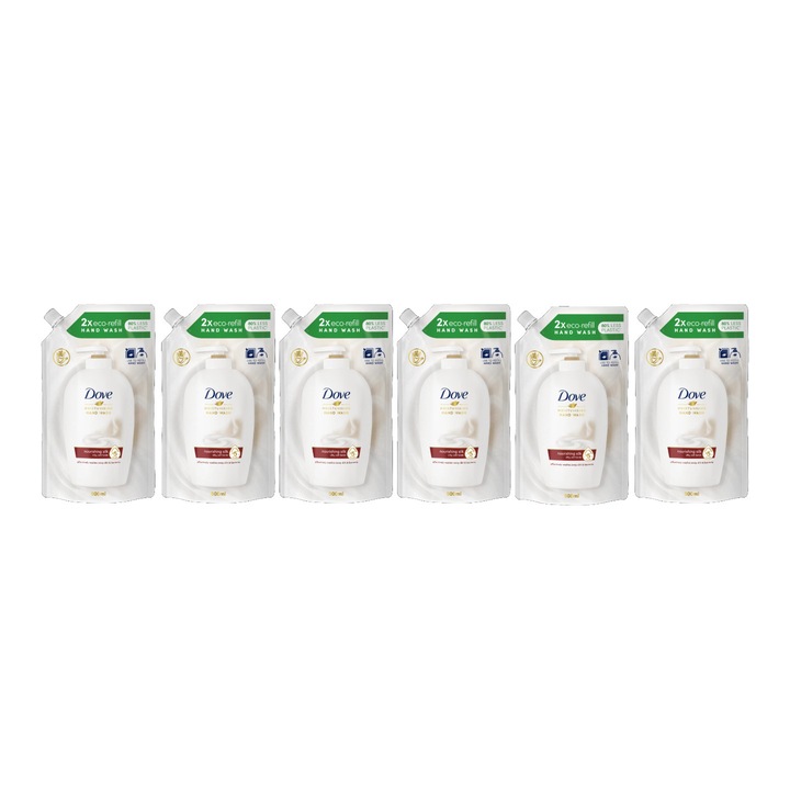 Комплект 6 течни сапуна резерви Dove Nourishing Silk 500 мл, Ефективно почистване, Хидратация, Усещане за свежест