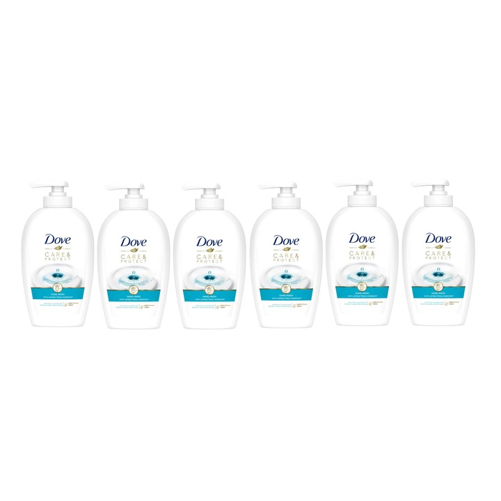 Течен сапун Dove Care&Protect 250 мл, 6 броя, Ефективно почистване, Хидратация, Усещане за свежест