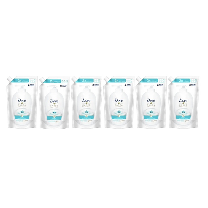 Комплект 6 течен сапун Reserva Dove Care&Protect 500 мл, Ефективно почистване, Хидратация, Усещане за свежест