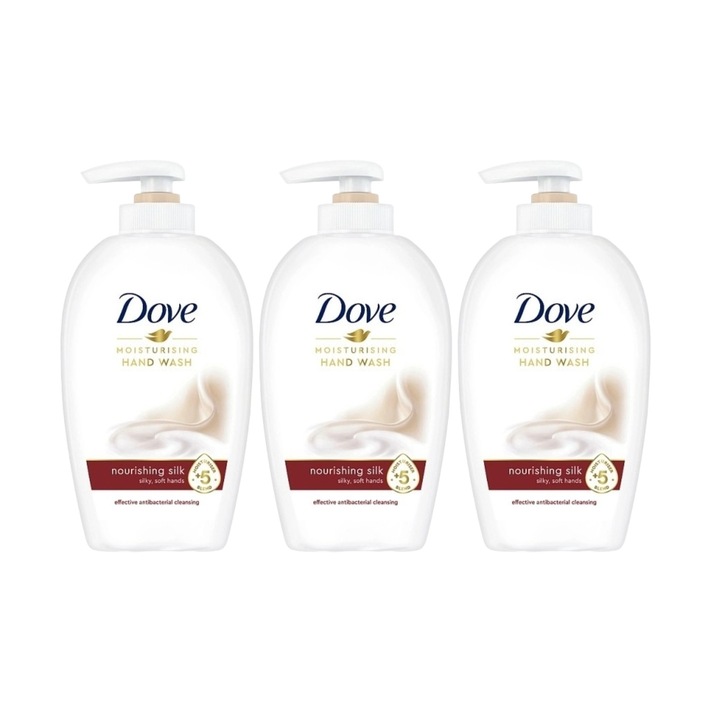 Комплект от 3 x Dove Nourishing Silk течен сапун 250 мл, Ефективно почистване, Хидратация, Усещане за свежест