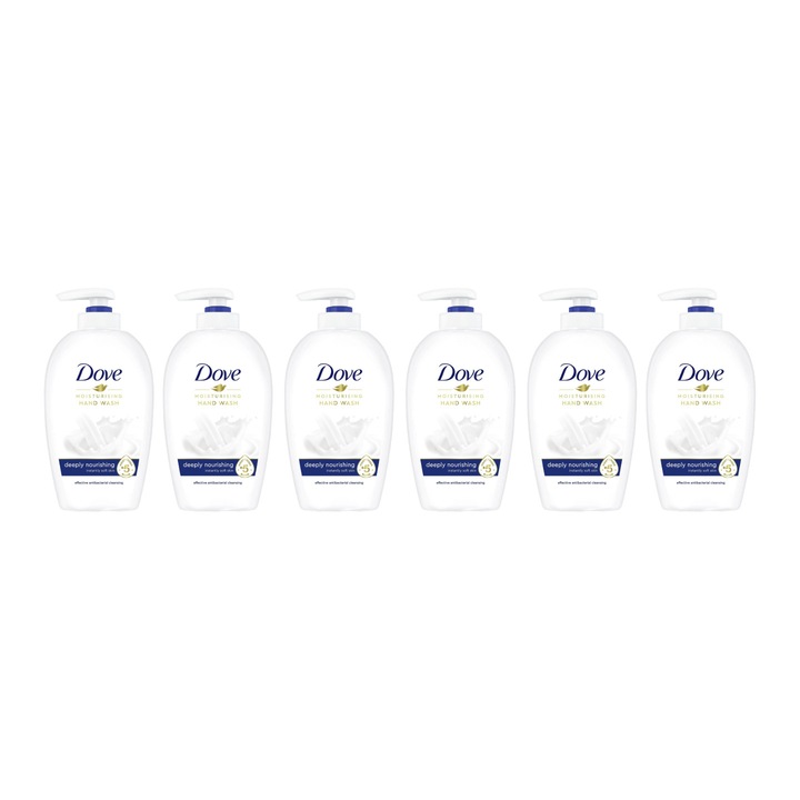 Комплект от 6 броя течен сапун Dove Deeply Nourishing 250 мл, Ефективно почистване, Хидратация, Усещане за свежест